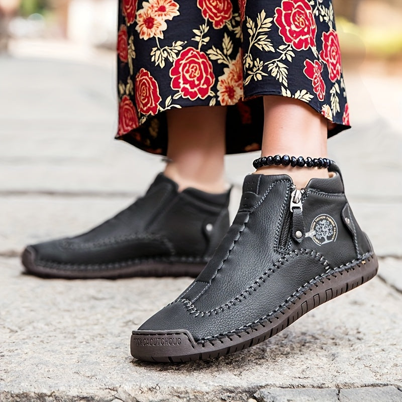 Women's Slip-On Loafers Faux Leather All-Season Zipper Comfort Rubber Sole