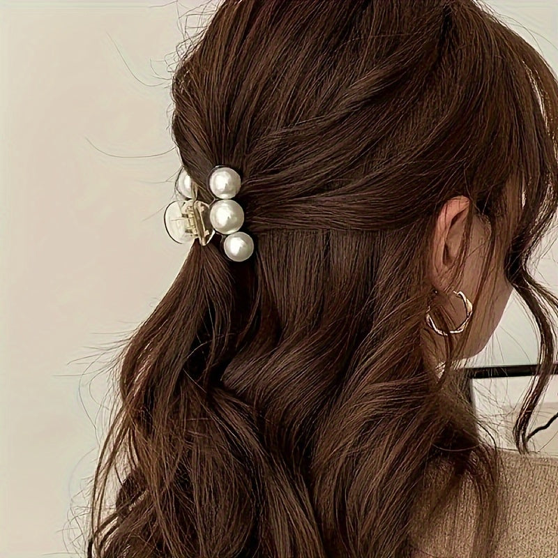 Women Faux Pearl Hair Clip Strong Hold Chic Rectangle Style Accessory