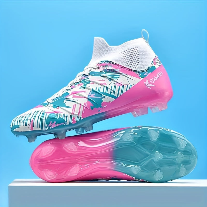 Erkaklar uchun yuqori samarali futbol poyabzallari, mustahkam naqsh, bog'ichli yopish, PU yuqori qismi va TPU taglik bilan barcha mavsum sport va ochiq havoda futbol o'ynash uchun.