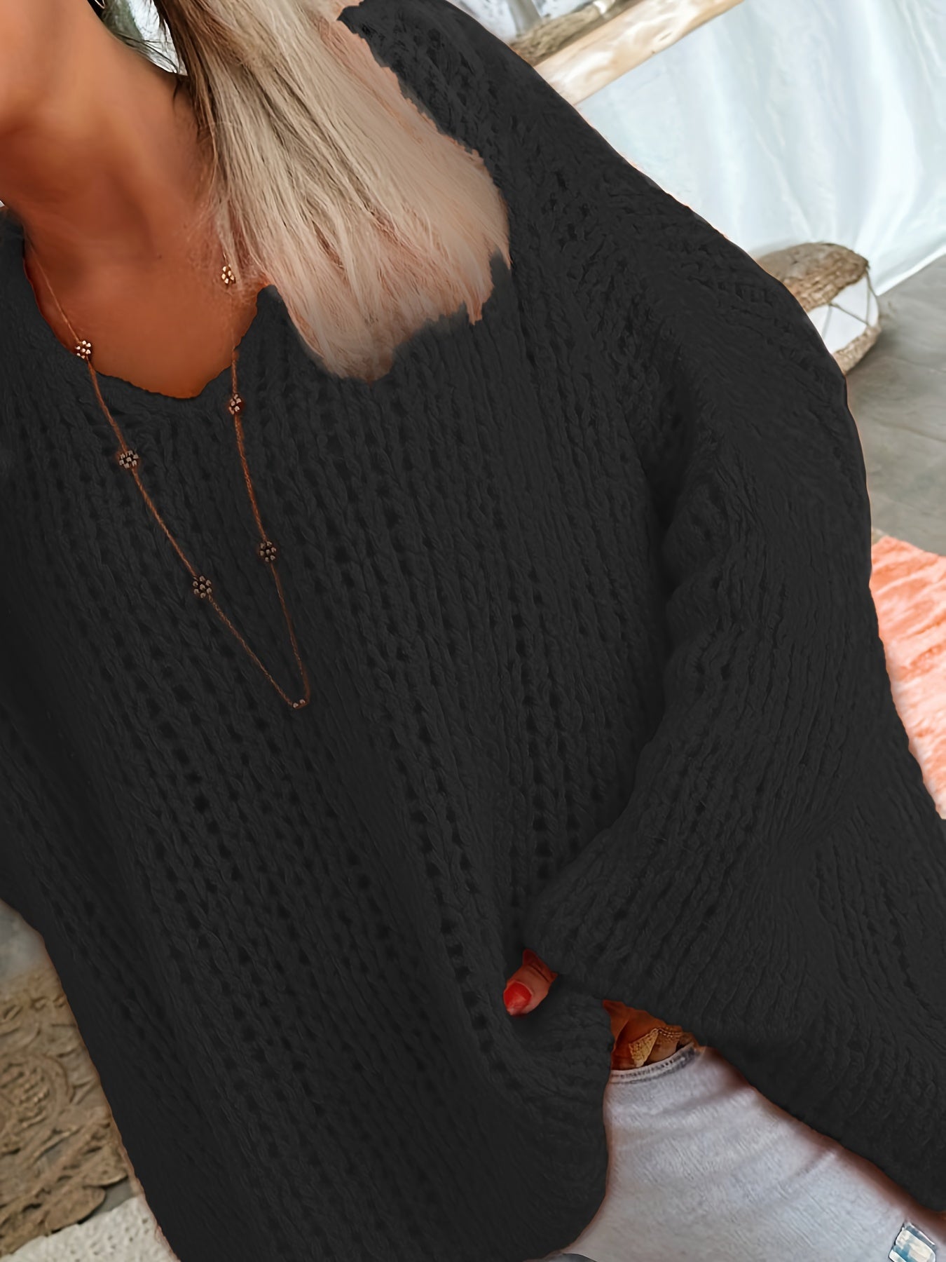 Plus Size Women's V Neck Long Sleeve Oversized Sweater Pullover