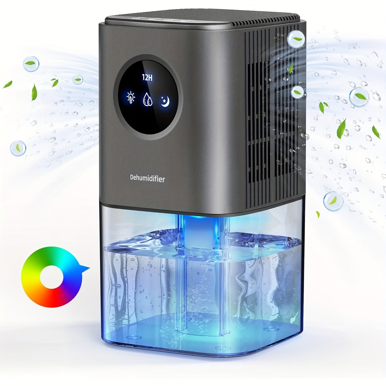 Uy uchun kichik 60oz namlikni olib tashlovchi qurilma, tinch, energiya tejovchi, LED chiroqlari bilan