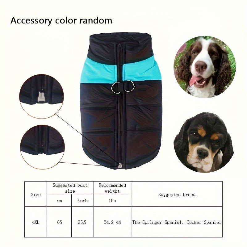 Windproof Winter Dog Jacket for Medium Breeds Polyester Zippered Warm Outdoor Apparel