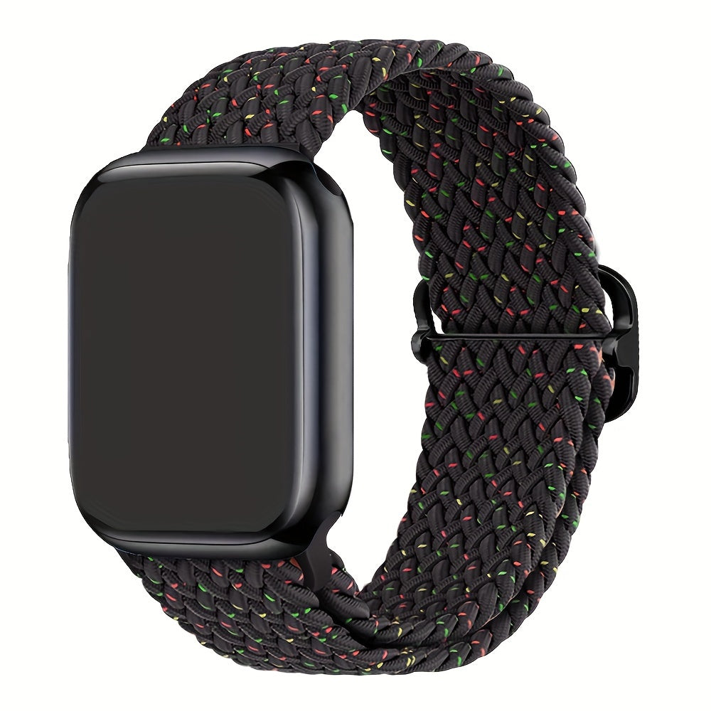 Apple Watch uchun nylon to'qilgan halqa tasmasi, moslashuvchan, elastik, suv o'tkazmaydigan va terga chidamli. Bir nechta ranglarda Ultra2/9/8/7/6/5/4/3 SE iWatch modellari uchun mos keladi. Zamonaviy va moslashuvchan.