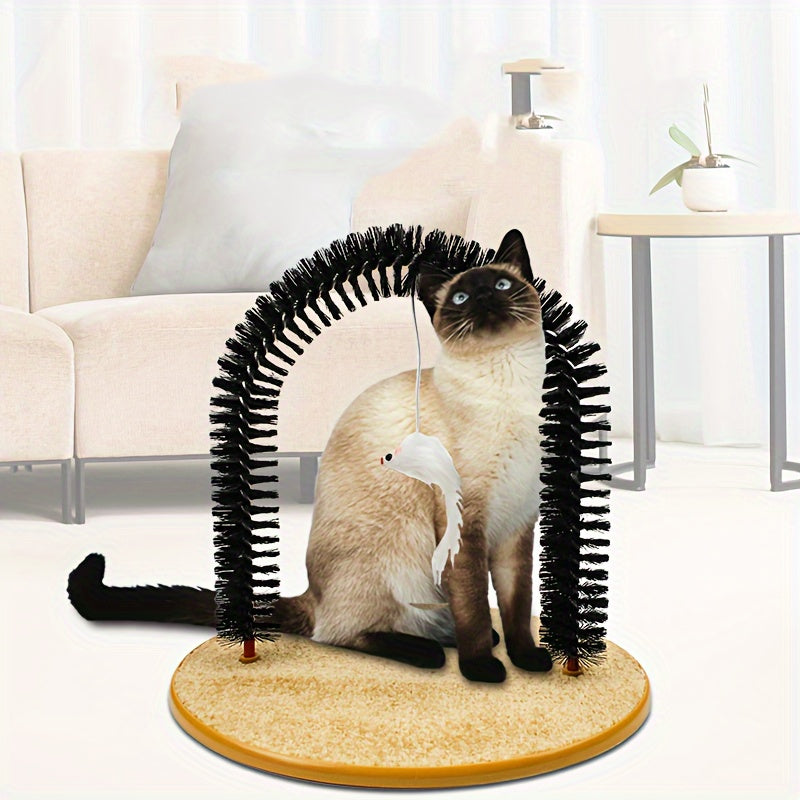 Multifunctional Cat Self-Grooming Toy with Hair Brush and Scratching Pad