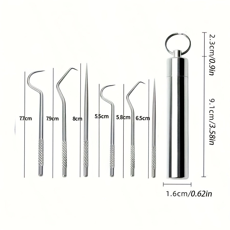 Set of 6 Stainless Steel Dental Care Tools with Toothpick and Floss Holder