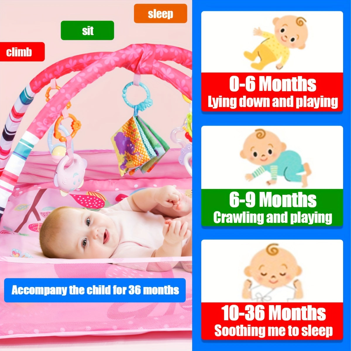 Baby Playpen Gym for Infants with Hanging Toys and Activity Mat, Tummy Time Crawling Exercise