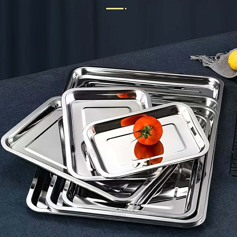 Stainless Steel Rectangular Serving Tray for BBQ Baking Steaming and Food Serving