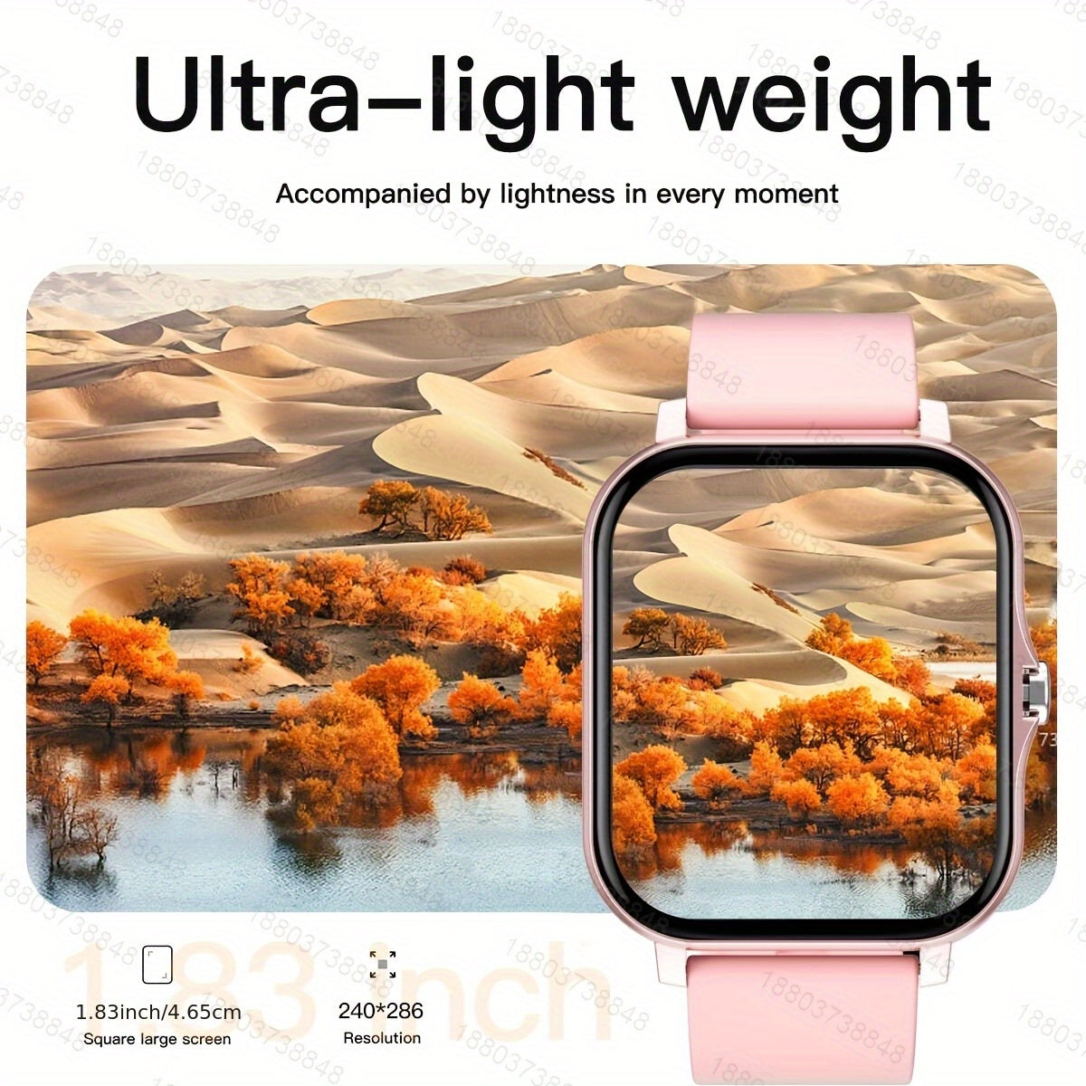 Unisex Fitness Smartwatch with Sports Modes Pedometer Distance Calling 1.83 Inch Screen