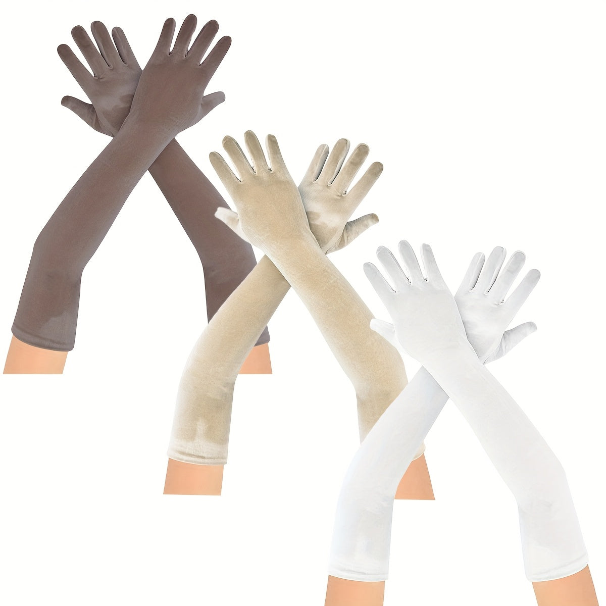 Set of Three Velvet Gloves for Women Christmas Wedding Tea Party Hand Wash