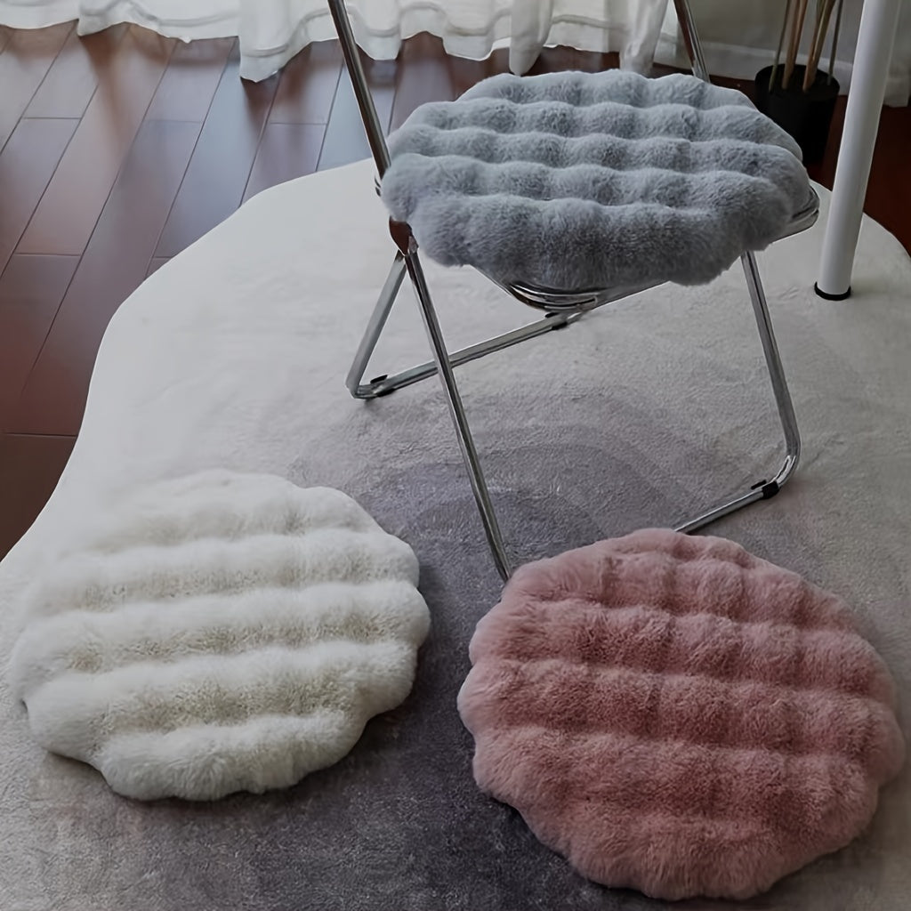Faux Rabbit Fur Rug Pad 3D Bubble Texture Non-Slip Round Solid Color Medium Pile