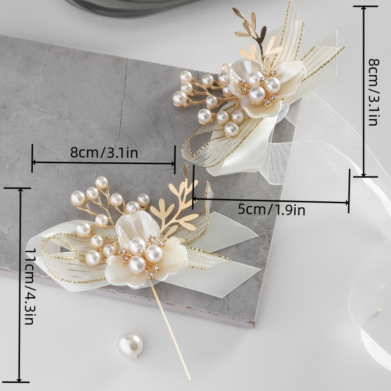 Conjunto de corsage y pulsera de aleación boho con perlas falsas para bodas y celebraciones