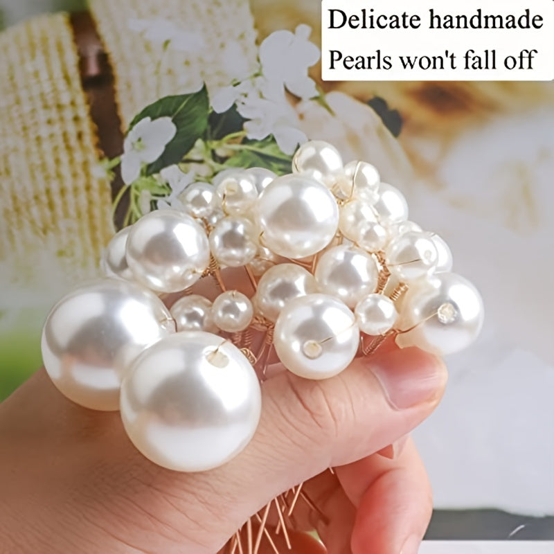 6 Pieces U-Shaped Hair Pins with Faux Pearl Embellishments for Weddings in Gold and Silver