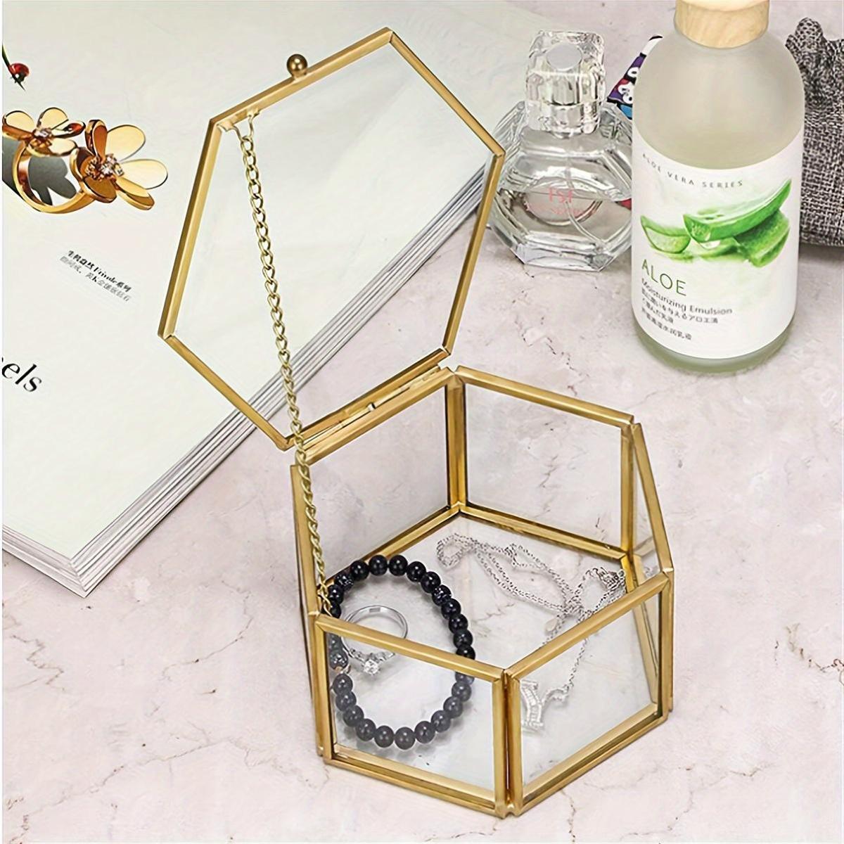 Ретро-шкатулка для украшений из стекла с золотой отделкой для хранения колец, серег, часов