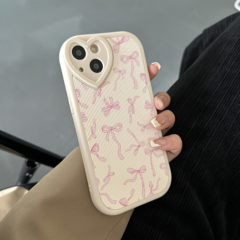 Чехол для телефона из PU-кожи с вертикальным узором и нарисованным бантом для серии Apple 15/14/13/Pro12/11, 16/16Promax