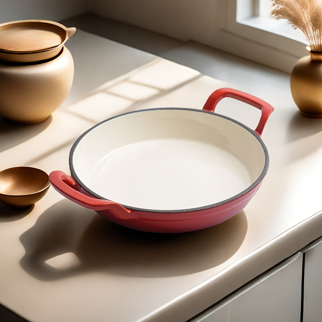 Cast Iron Enamel Frying Pan Non-Stick Skillet for Gas and Electric Stoves