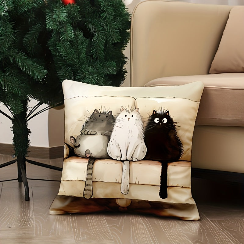 Abstract Cartoon Cat Throw Pillow Cover 44.96cm Woven Polyester Zipper Closure