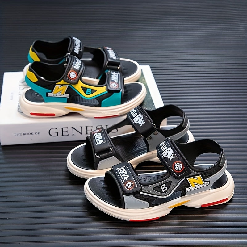 Boys Summer Sandals Lightweight Non-Slip Thick Sole Cartoon Letter Print Casual Shoes
