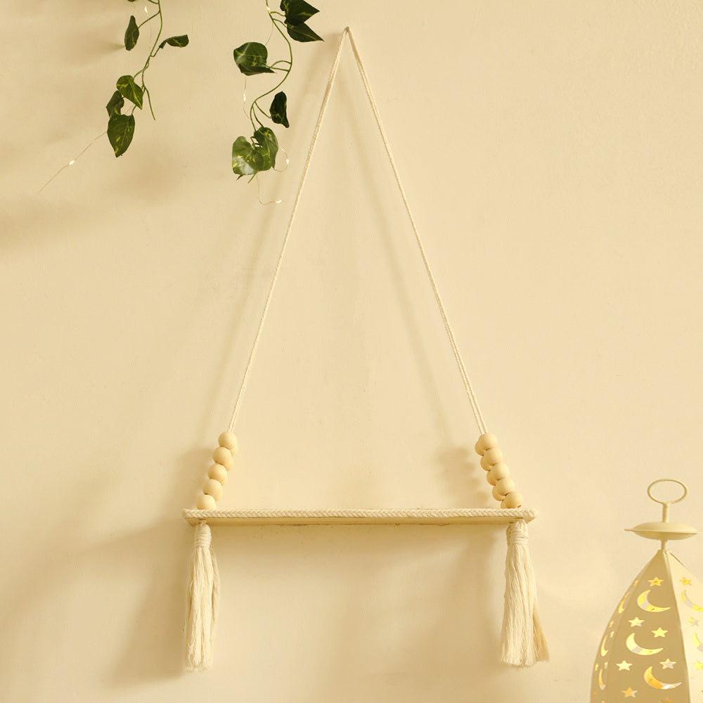 Boho Macrame Wall Hanging Shelf Set Rustic Farmhouse Floating Shelves for Bedroom Living Room