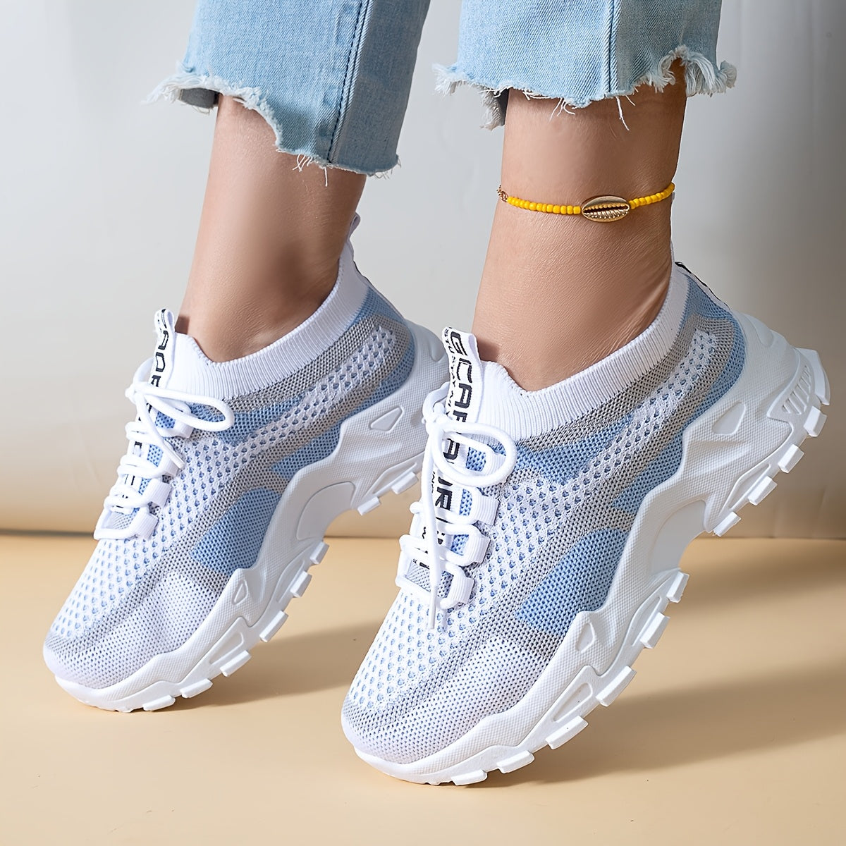 Women's Geometric Pattern Casual Sneakers, Low Top Lace-Up Sports Shoes