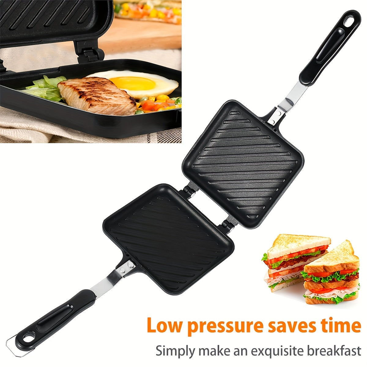 Double Sided Non-Stick Sandwich Maker with Barbecue Plate Waffle Toastie Maker