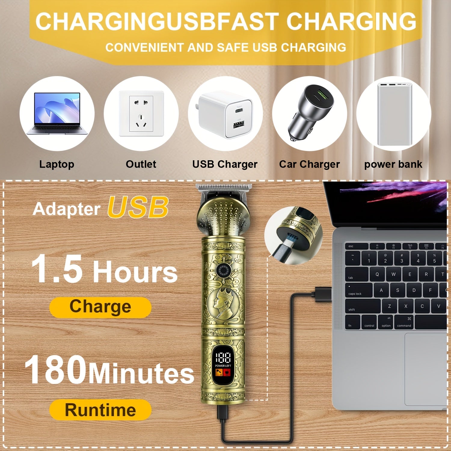 Мужской набор для ухода за 6 в 1 Электрическая машинка для стрижки USB-зарядка ЖК-дисплей Перезаряжаемый литий-ионный аккумулятор Стайлинг Бритьё