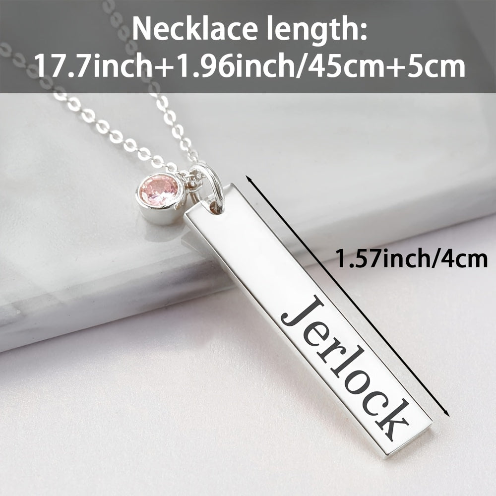 Personalized Stainless Steel Necklace with Birthstone and Name Engraving for Women