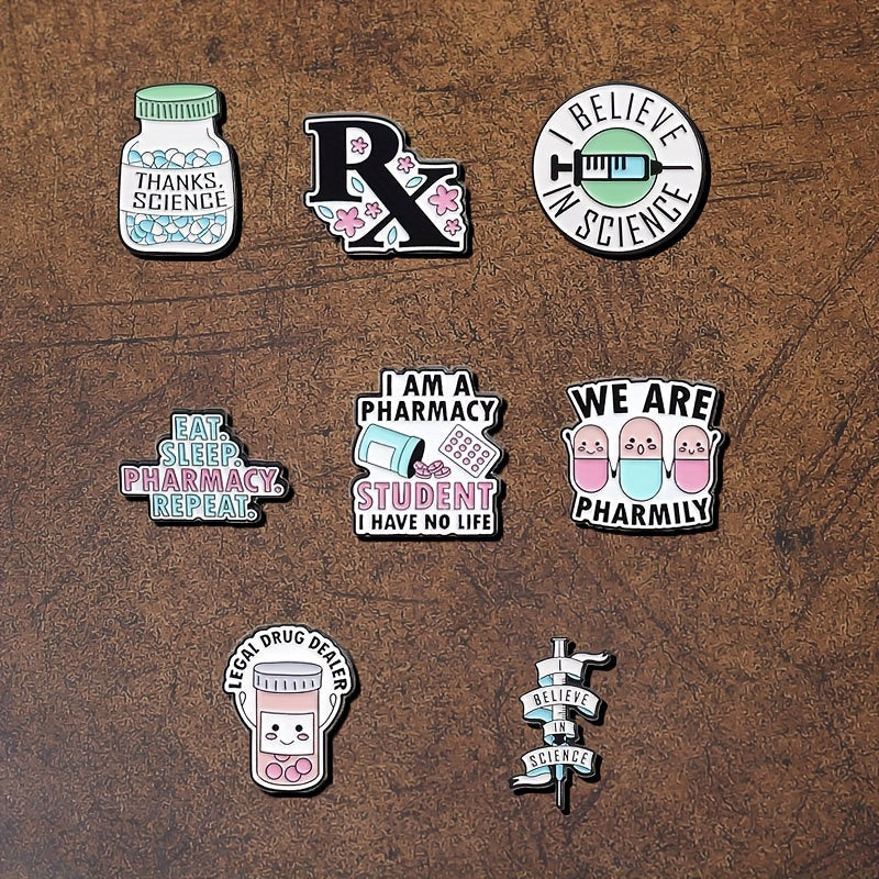 Set of 8 Enamel Brooch Pins with Humorous Phrases and Unique Shapes for Backpacks Coats and Hats