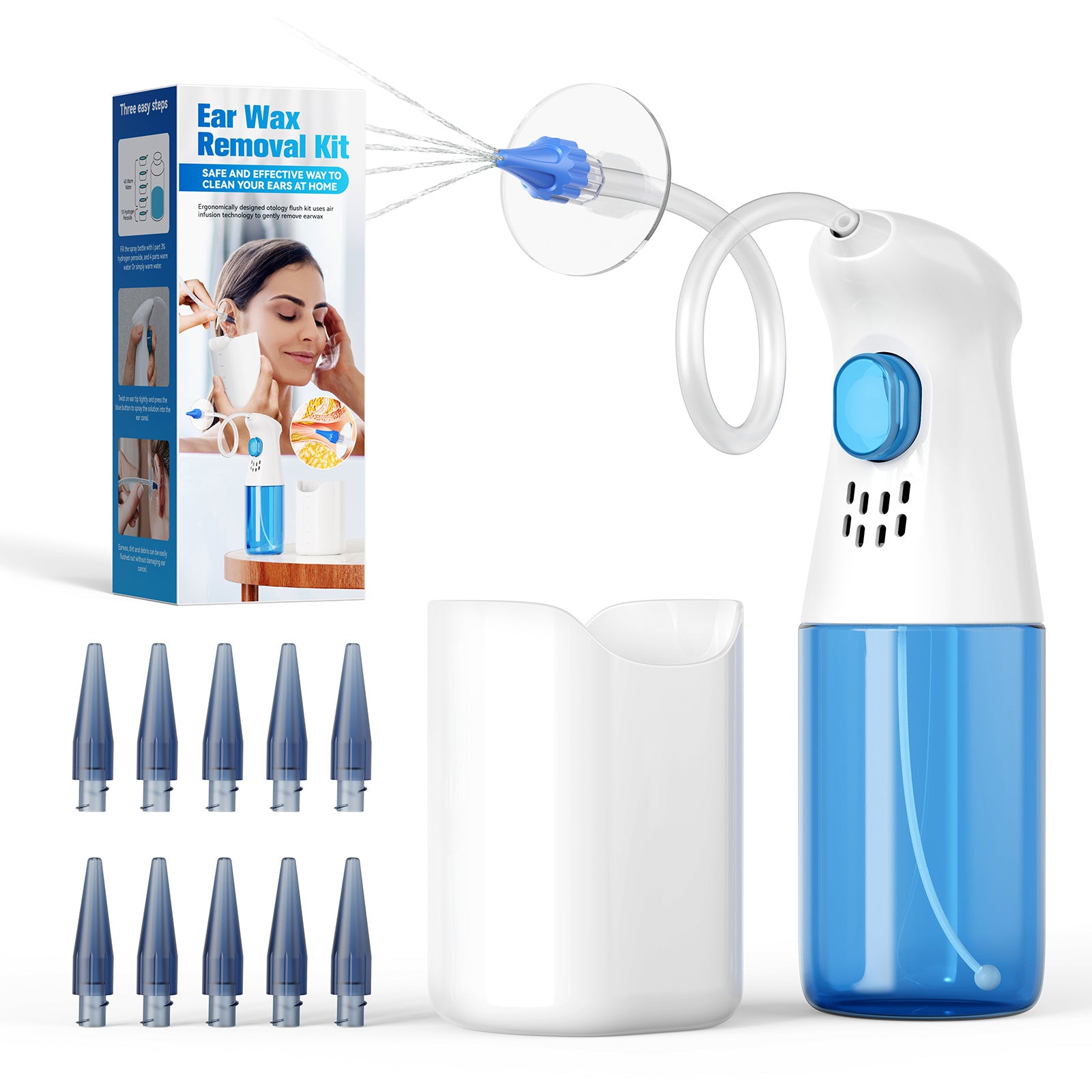 Ear Wax Removal Kit Manual Ear Irrigation Cleaner with Rinse Basin and 31 Reusable Tips