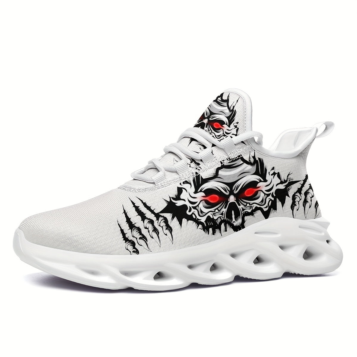 Erkaklar uchun katta o'lchamdagi bosh suyagi naqshli krossovkalar, ochiq havoda faoliyatlar uchun nafas oladigan va mustahkam.