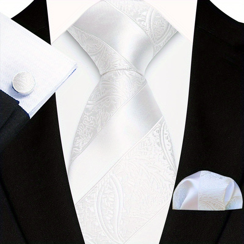 Men's Floral Paisley Striped Plaid Necktie Handkerchief Cufflinks for Formal Events