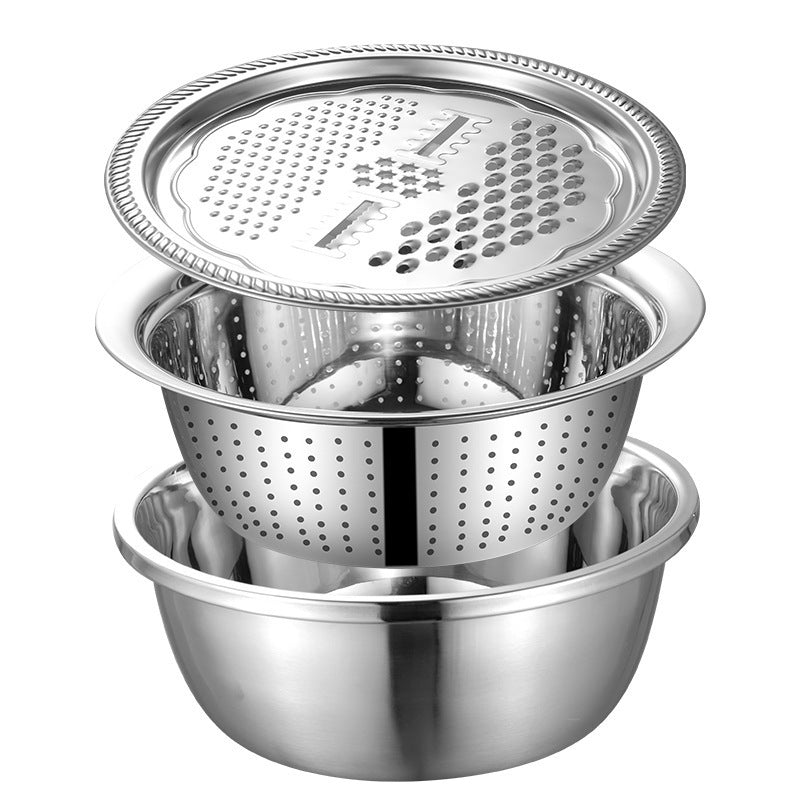 Stainless Steel Kitchen Grater Set with Draining Bowl and Mandoline Slicer