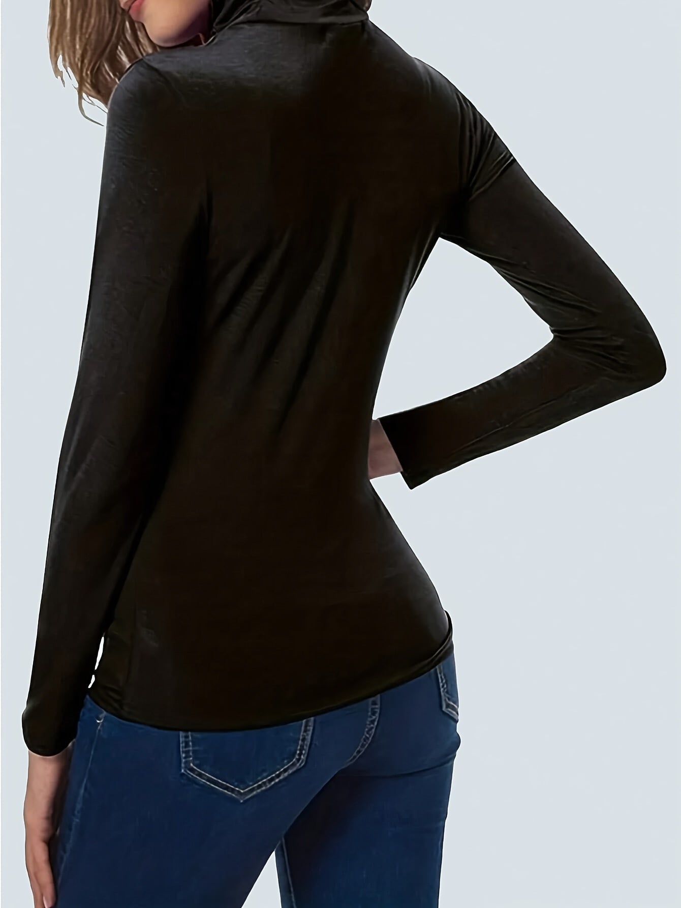Women's Plus Size Solid Slim Long Sleeve Turtle Neck T-Shirt