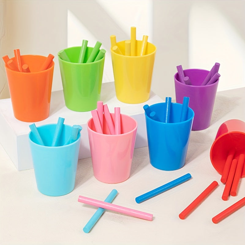Palitos de conteo de arcoíris de madera en tazas coloridas para aprendizaje temprano juguete educativo