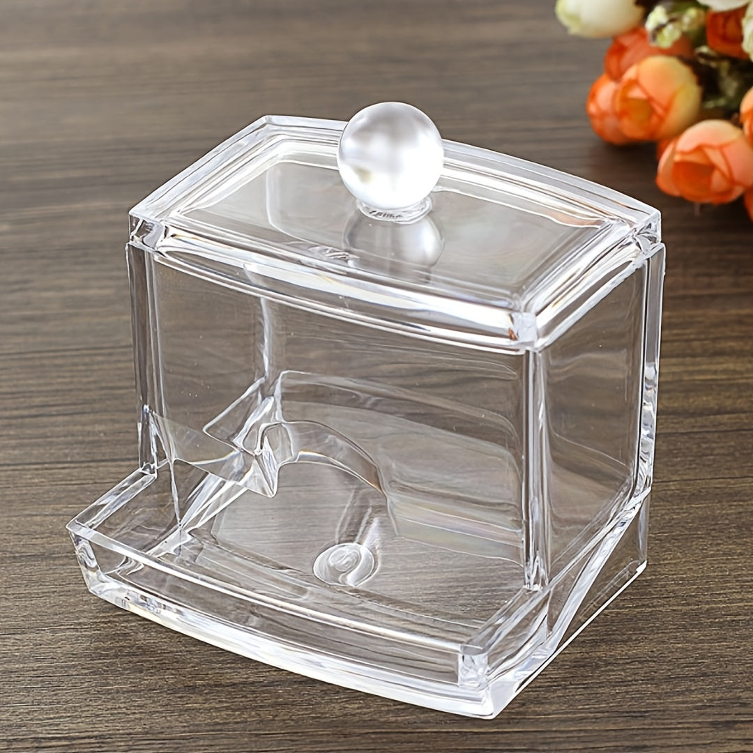 Caja de almacenamiento para baño de acrílico con tapa de bambú o plástico para cosméticos y accesorios