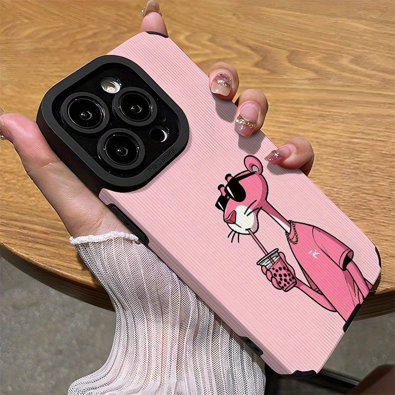 Pink Panther Patterned TPU Phone Case for iPhone Shockproof Dirt-Resistant