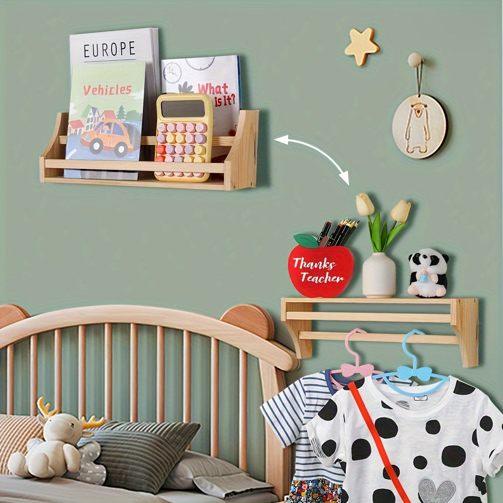 Bolalar xonasi, hammom yoki devor bezaklari uchun yog'och suzuvchi javonlar - kitoblar, o'yinchoqlar, fotosurat ramkalari va bolalar xonasi bezaklarini saqlash uchun ideal.