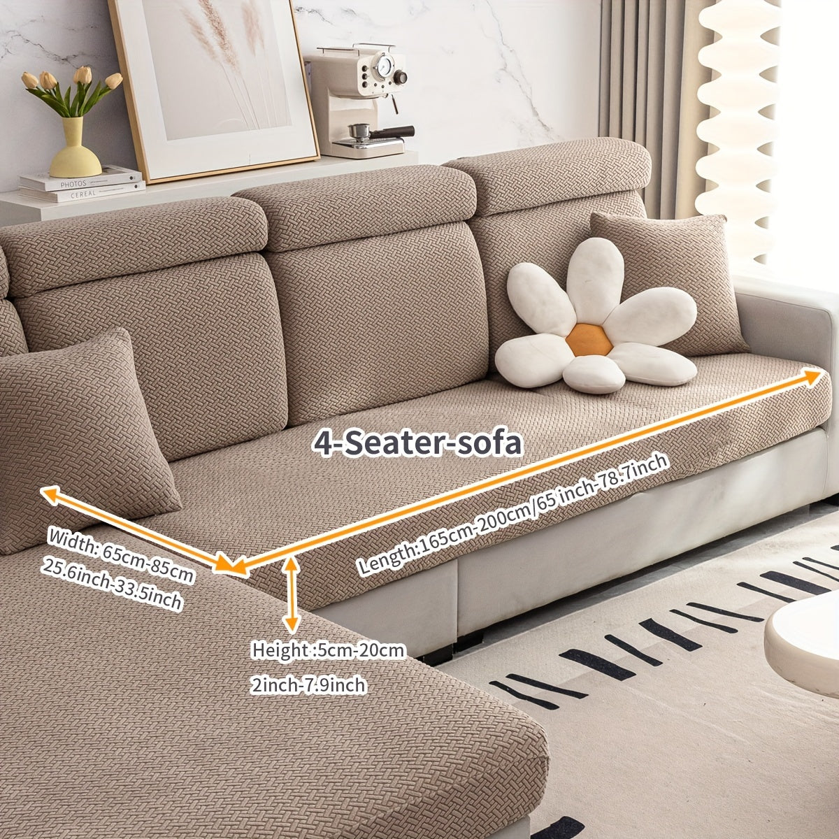 Checkered Pattern Polar Fleece Sofa Cover Boho Style Stretch Fabric Stain and Pet Scratch Protection