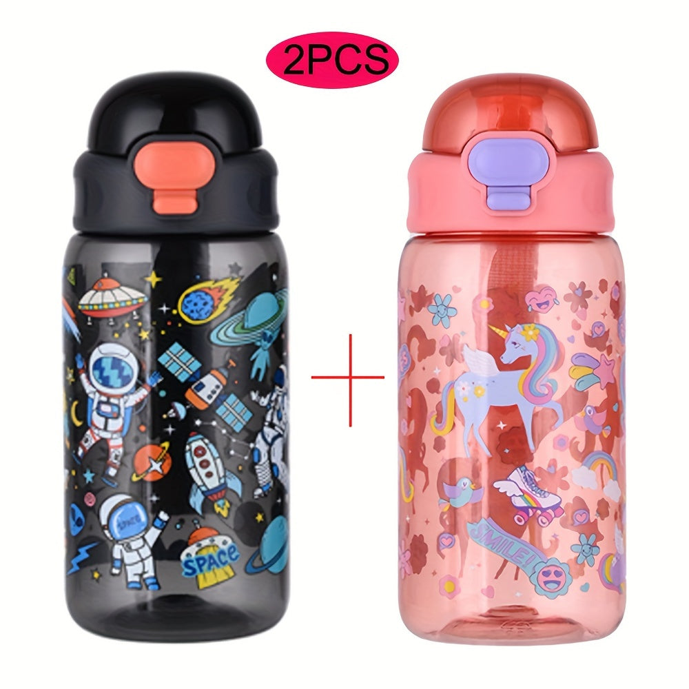 2 Pack 20oz Thermal Transfer Water Bottles with Cartoon Pattern and Handles for Home and Outdoor