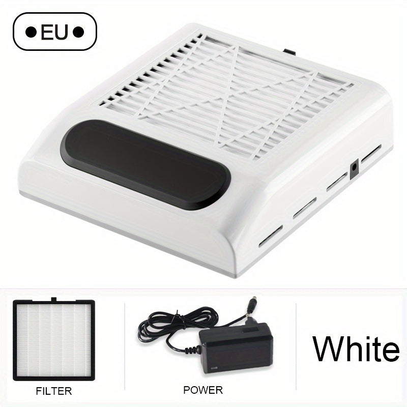 Yuviladigan filtrga ega yuqori quvvatli tirnoq changini vakuum tozalagich, salonlar yoki uyda professional tirnoq va oyoq san'ati xizmatlari uchun ideal.