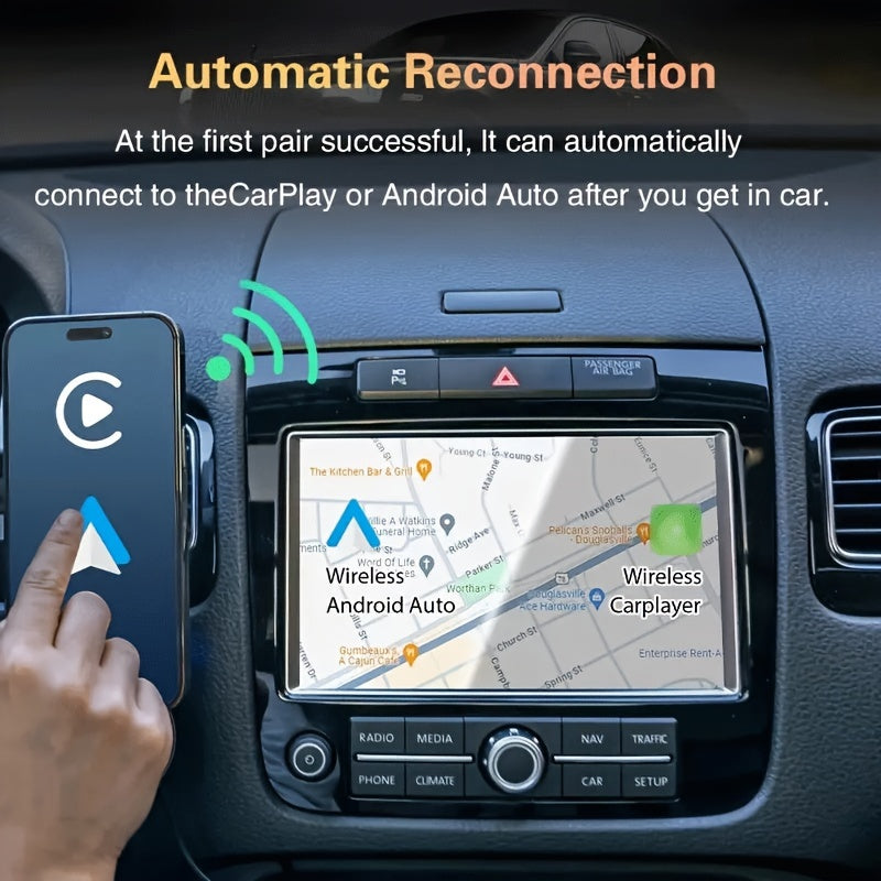 Avtomobillar uchun simsiz ulanish va o'ynash adapteri, CarPlay va Android Auto, USB quvvatlanadi, aqlli ovoz tanish va uzluksiz ulanish bilan. Type-C qurilmalari bilan mos keladi.