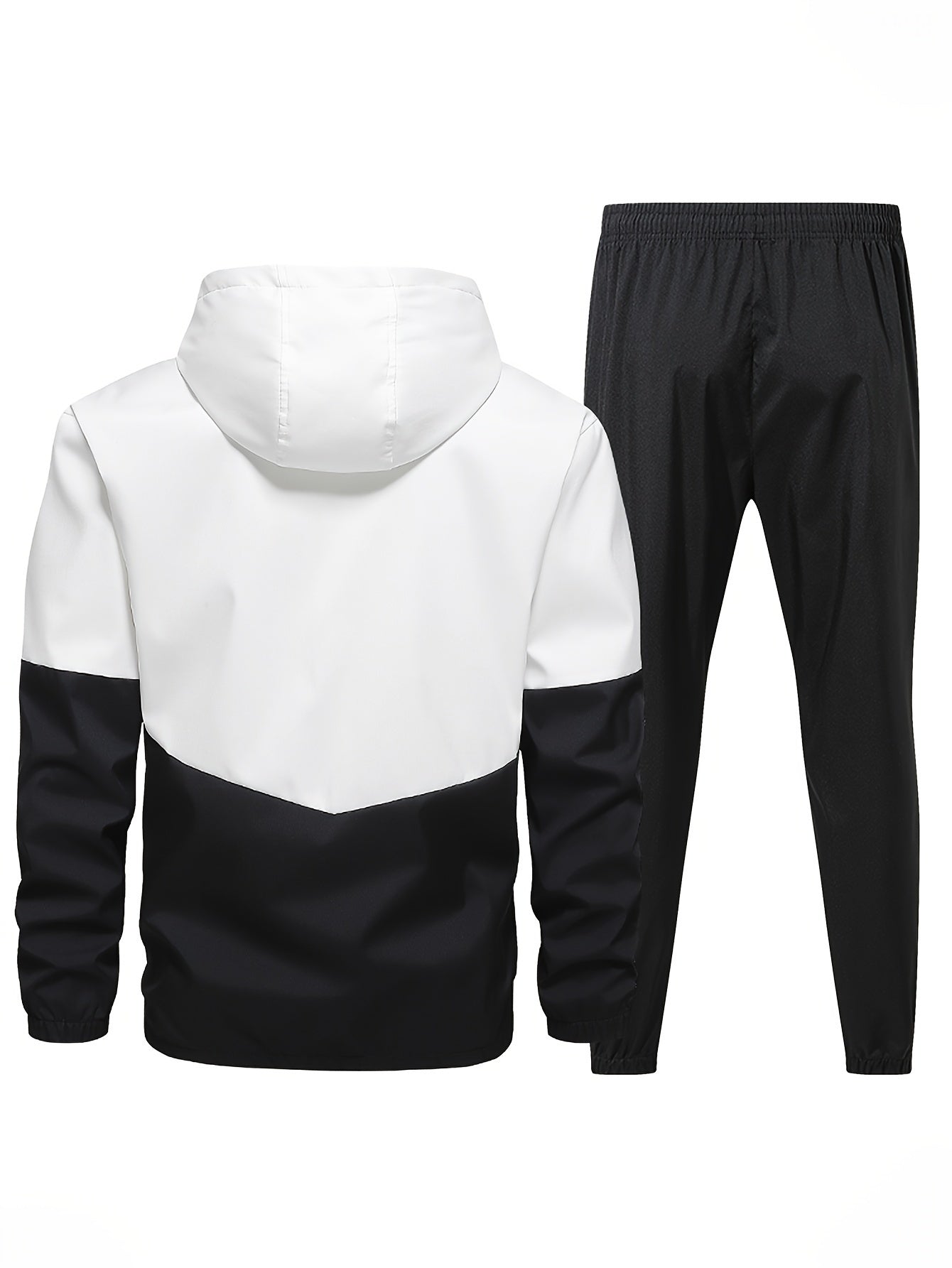 Yoz, kuz va qish mavsumi uchun kapüşonli kurtka, shortlar va shimlardan iborat erkaklar sport tasodifiy kostyumi, rang blokirovkasi bilan juft uslubida.