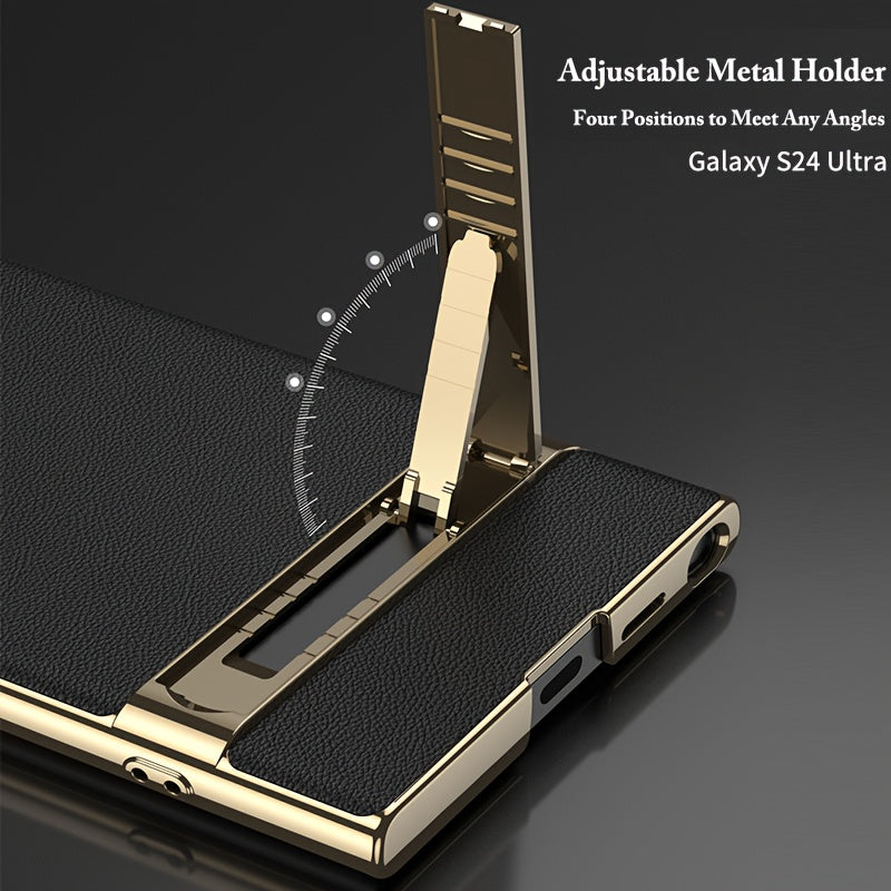 Faux Leather Phone Case for Galaxy S24 Ultra with Kickstand and Shockproof Protection