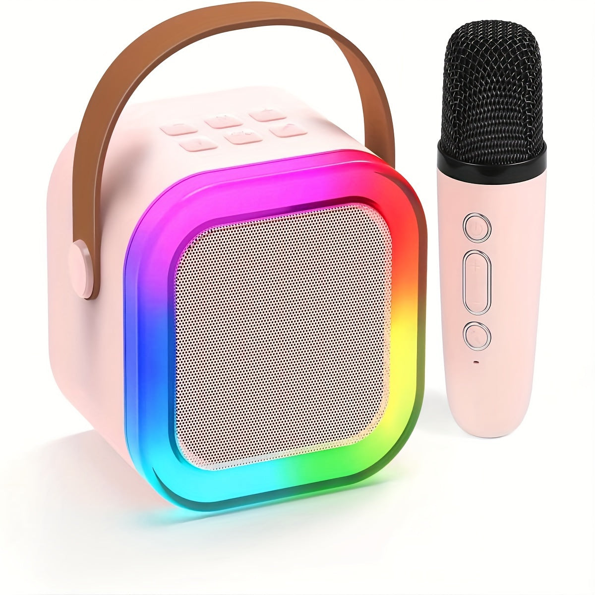 Mini Portable Karaoke Speaker with Wireless Microphones and LED Lights