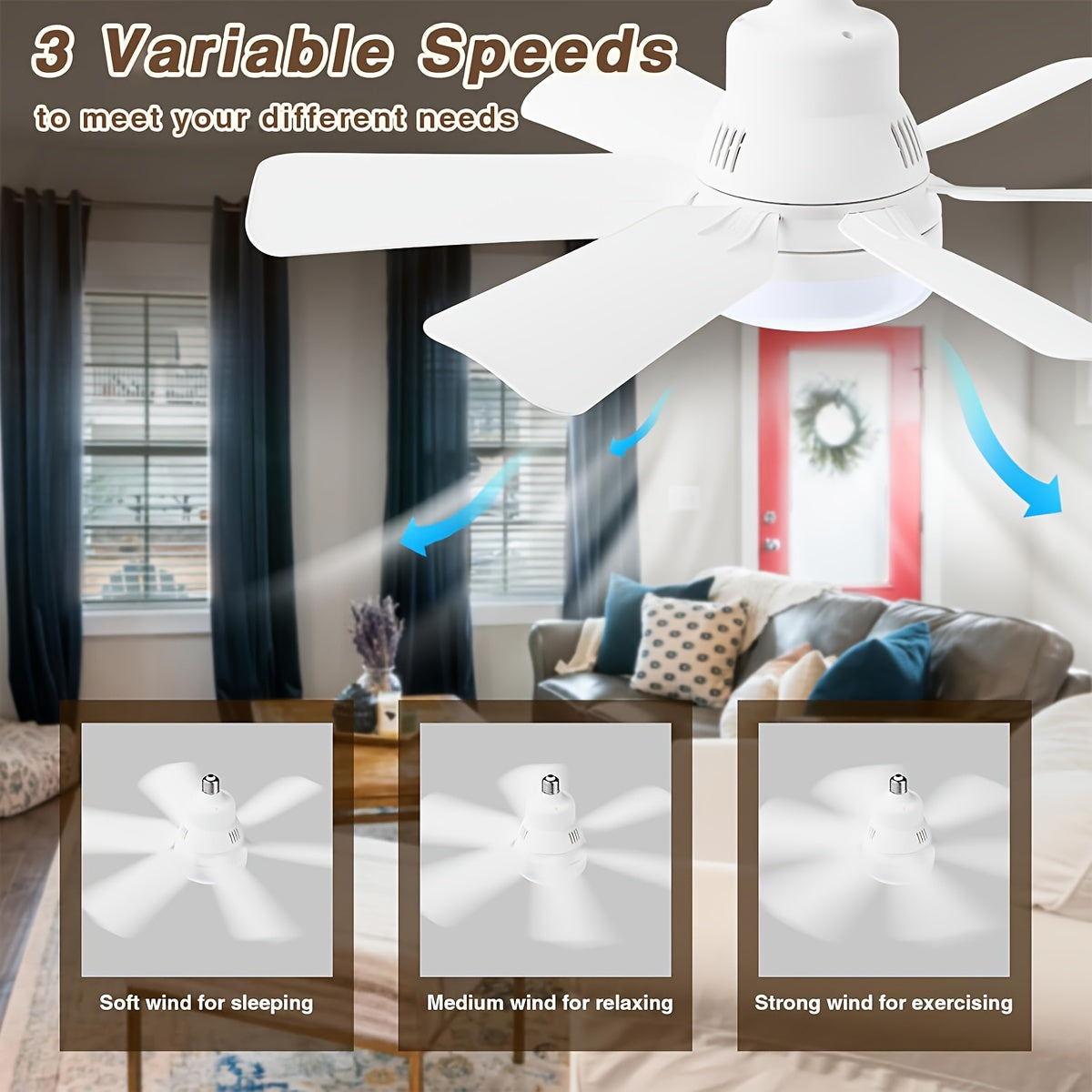 Modern Square Blade Ceiling Fan with LED Light Dimmable Remote 2000 Lumens