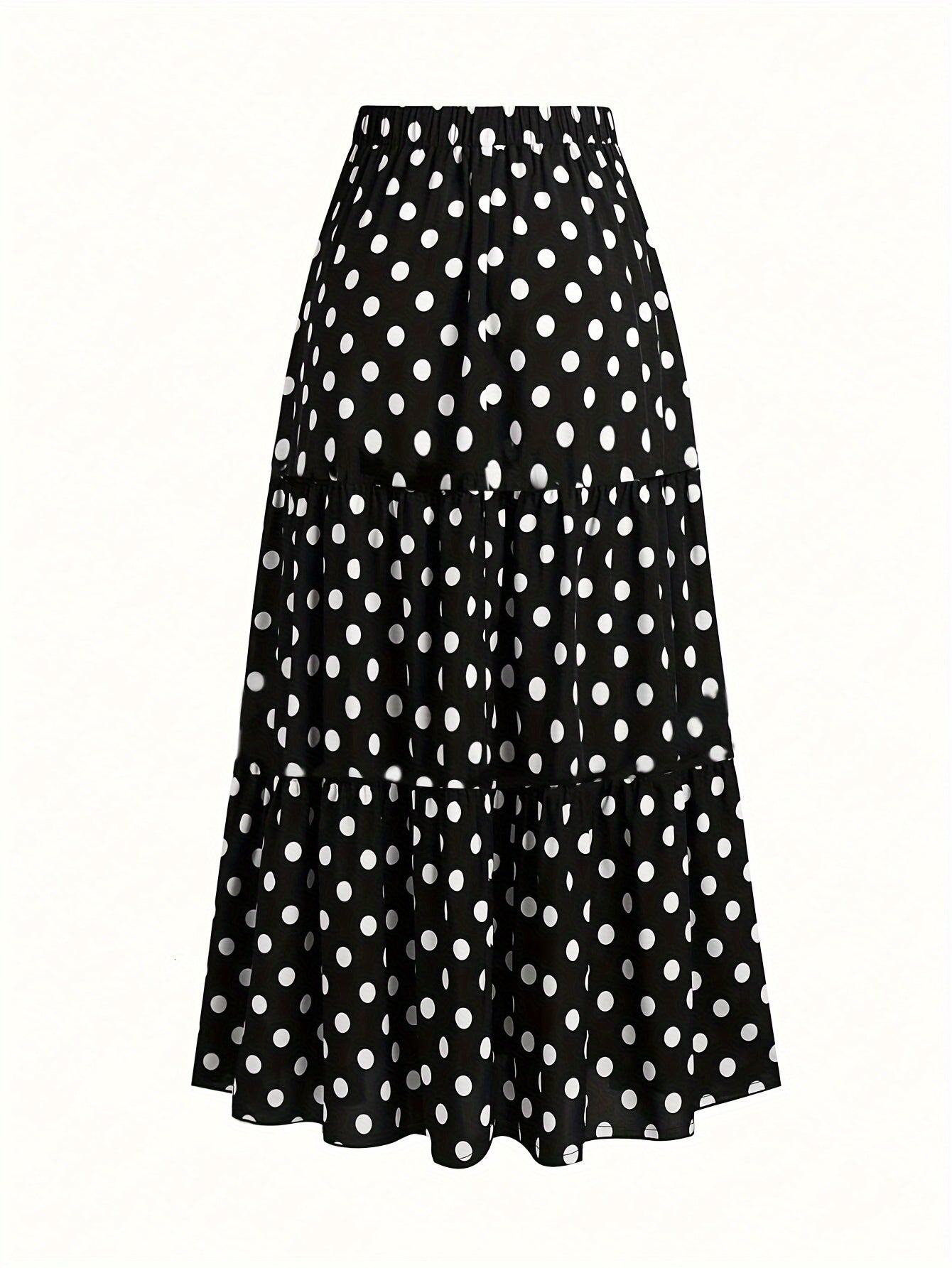 Plus Size Women's Long Polka Dot Tiered Skirt Non-Stretch Polyester Casual Spring Summer Fall