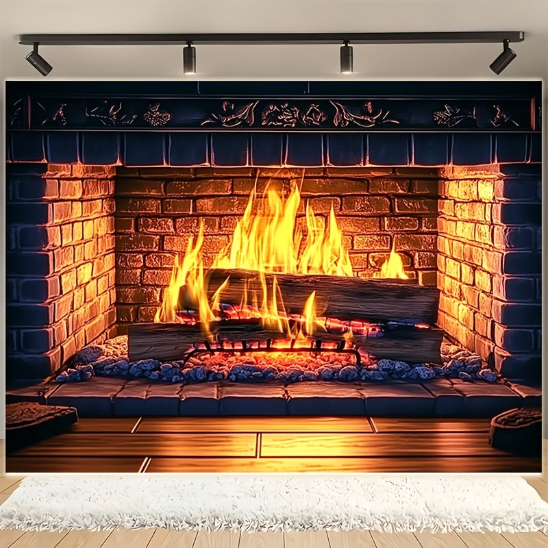 Giant 3D Fireplace Backdrop Red Brick Design Polyester Indoor Decor Multiple Sizes