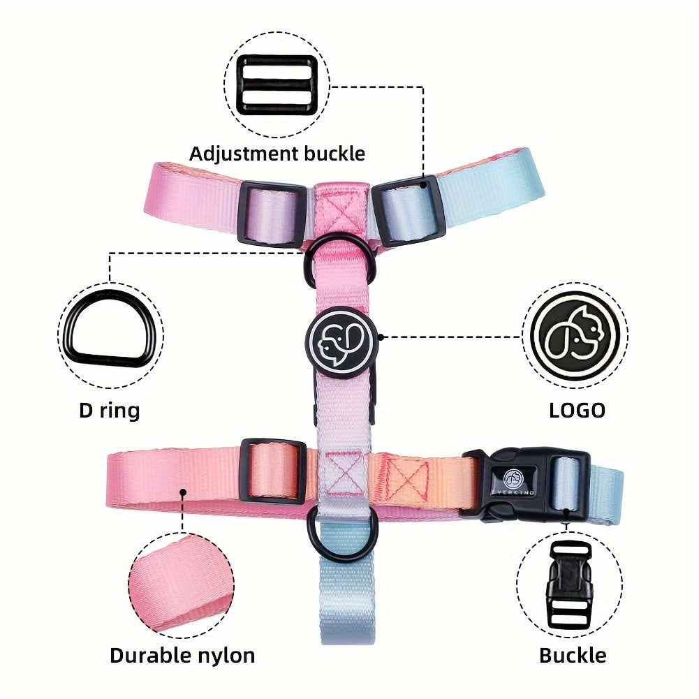 Adjustable Dog Harness for Small to Medium Dogs Polyester Gradient Pastel with Buckle Handle
