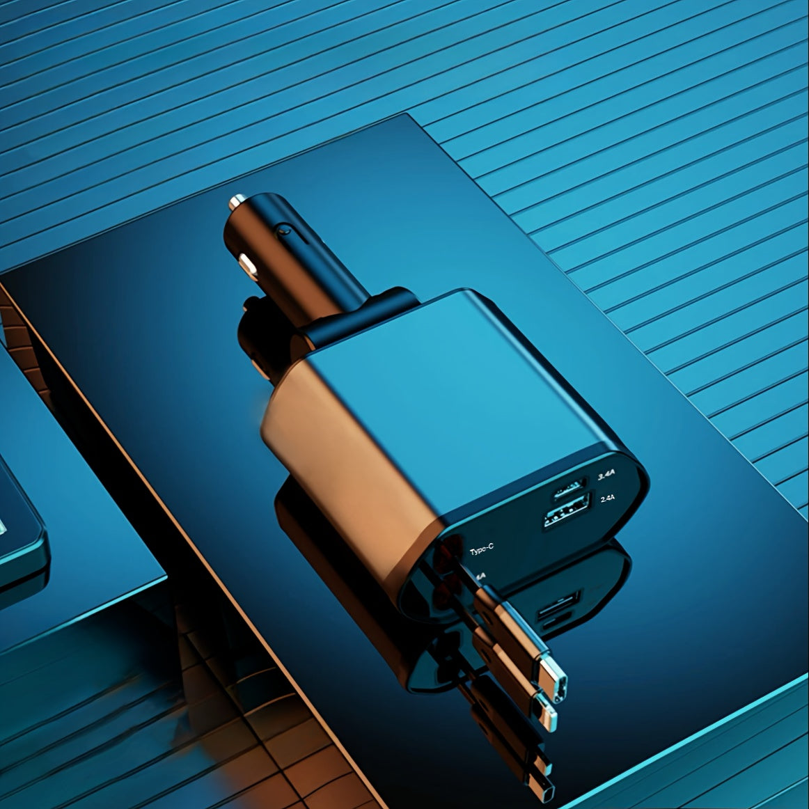 4-в-1 выдвижное автомобильное зарядное устройство с вращением на 180° и портом USB-C