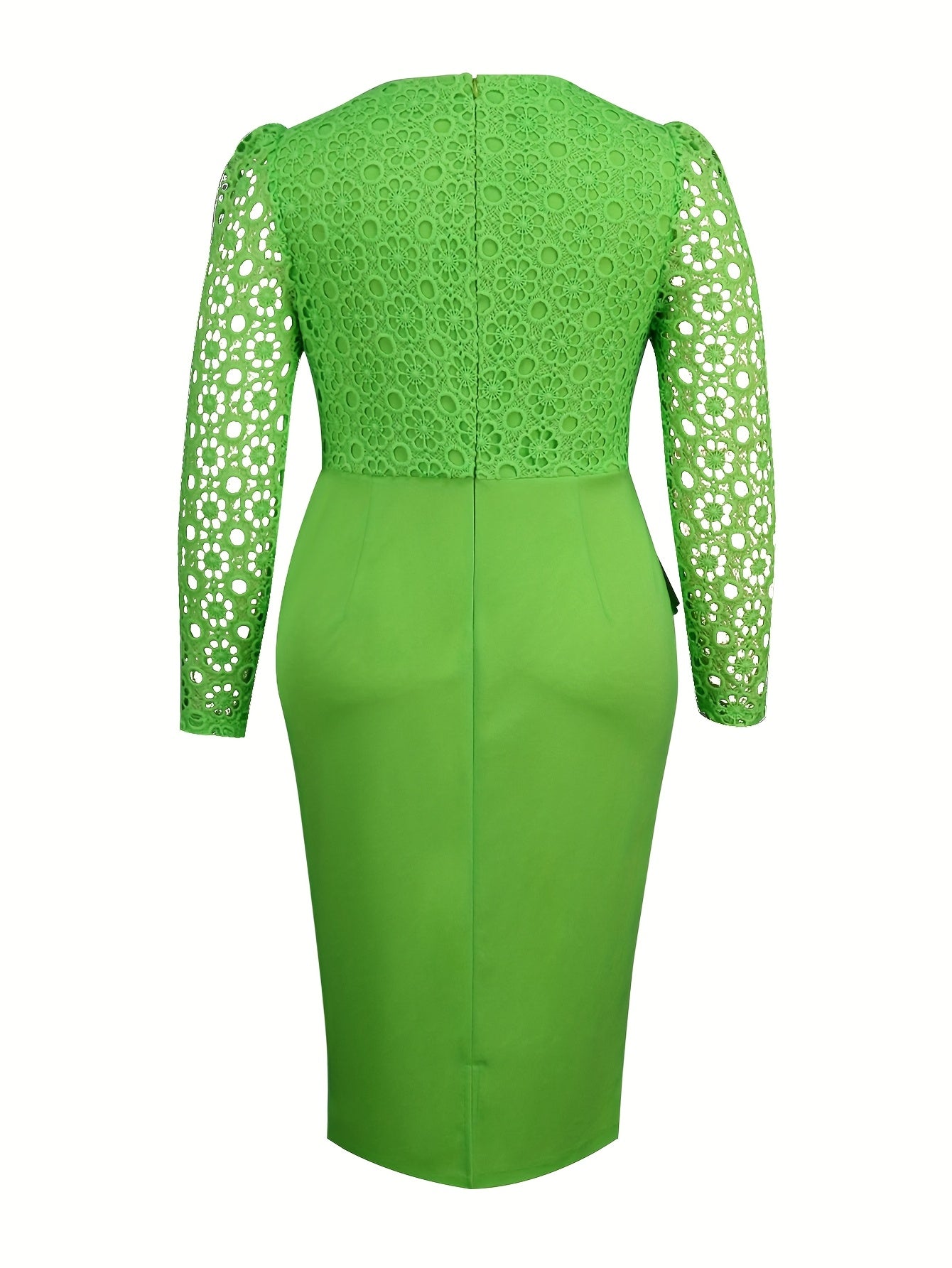 Women's Green Lace Bodycon Party Dress with Round Neck