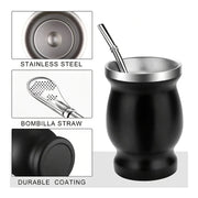 8oz Stainless Steel Yerba Mate Cup Set with Wooden Handle Double Walled Insulation